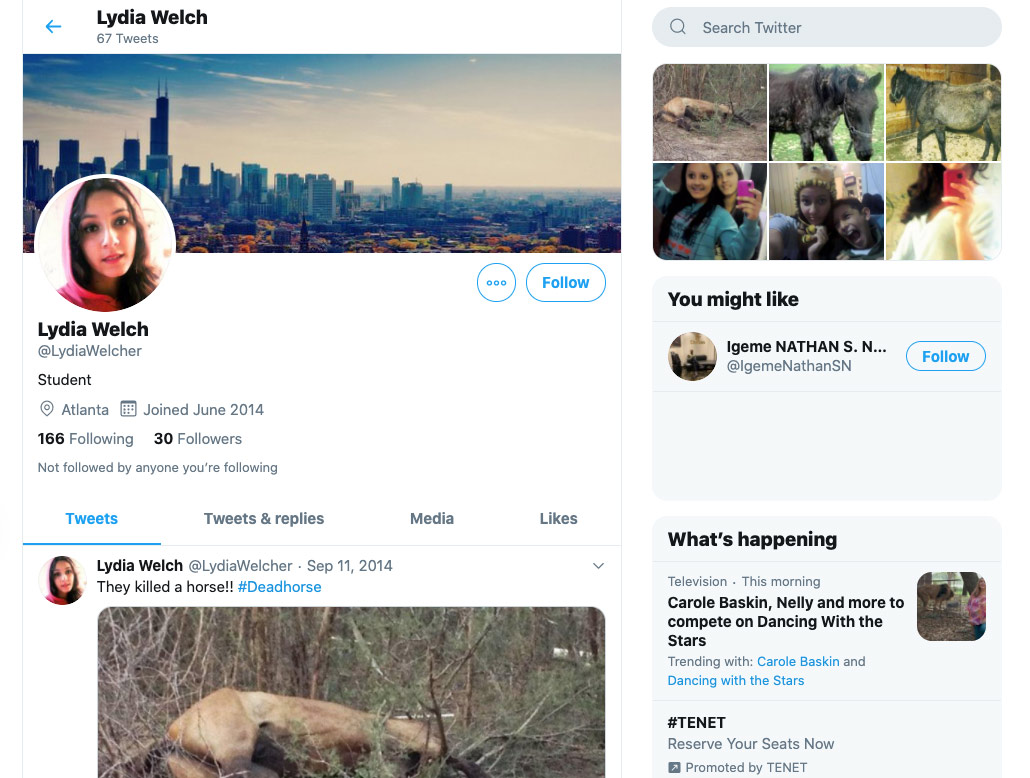 Screenshot Lydia Welch profile