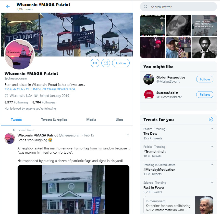 Screenshot Wisconsin #MAGA Patriot profile
